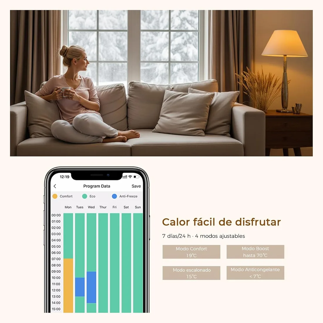 Toallero Eléctrico Baño 1041×400 mm, 400 W, Antracita | Radiador Toallero Eléctrico con Termostato, WiFi, Temporizador Programable, Pantalla LCD, Control por App foto 3