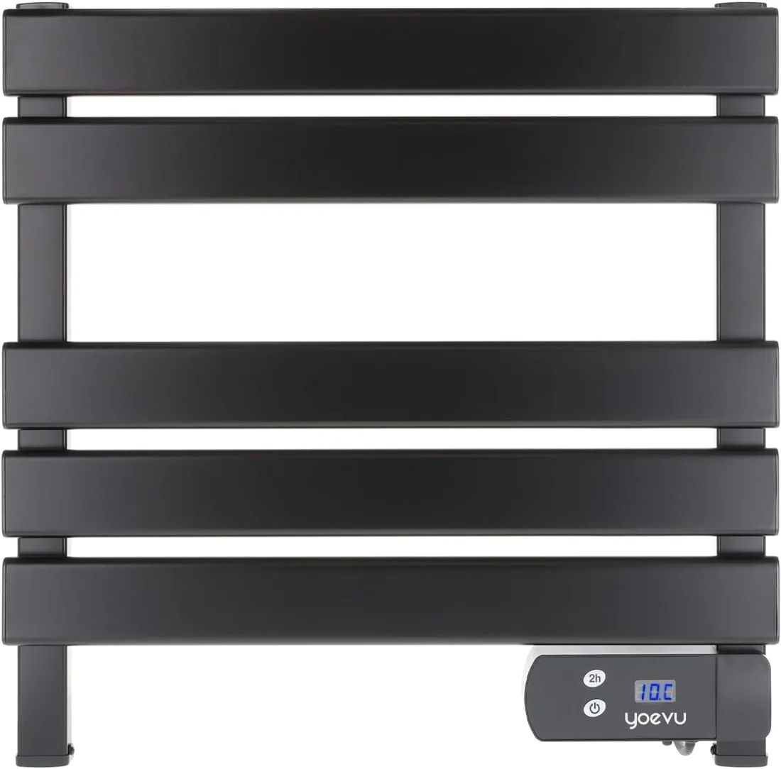 YOEVU Toallero eléctrico Bajo Consumo 150W, Aleación de Aluminio, Negro | Pantalla LCD táctil, 55,5x5,5x52,7cm, Temporizador programable, Secado eficiente y Ahorro energético foto 2