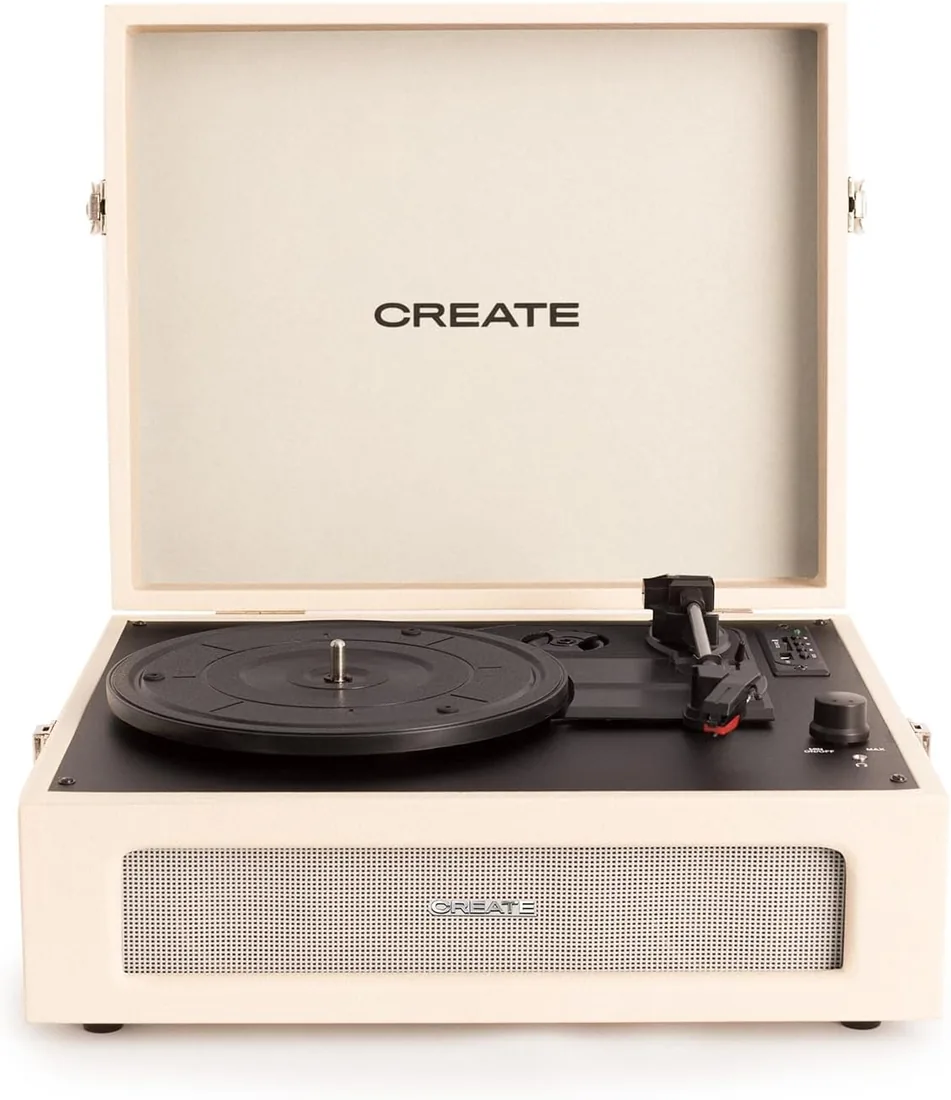 CREATE/Record Player Retro/Tocadiscos Retro Blanco Roto/Diseño Vintage, Bluetooth, USB, SD, MicroSD,Mp3, Sonido estéreo, 3 velocidades de reproducción, para Todo Tipo de vinilos foto 3