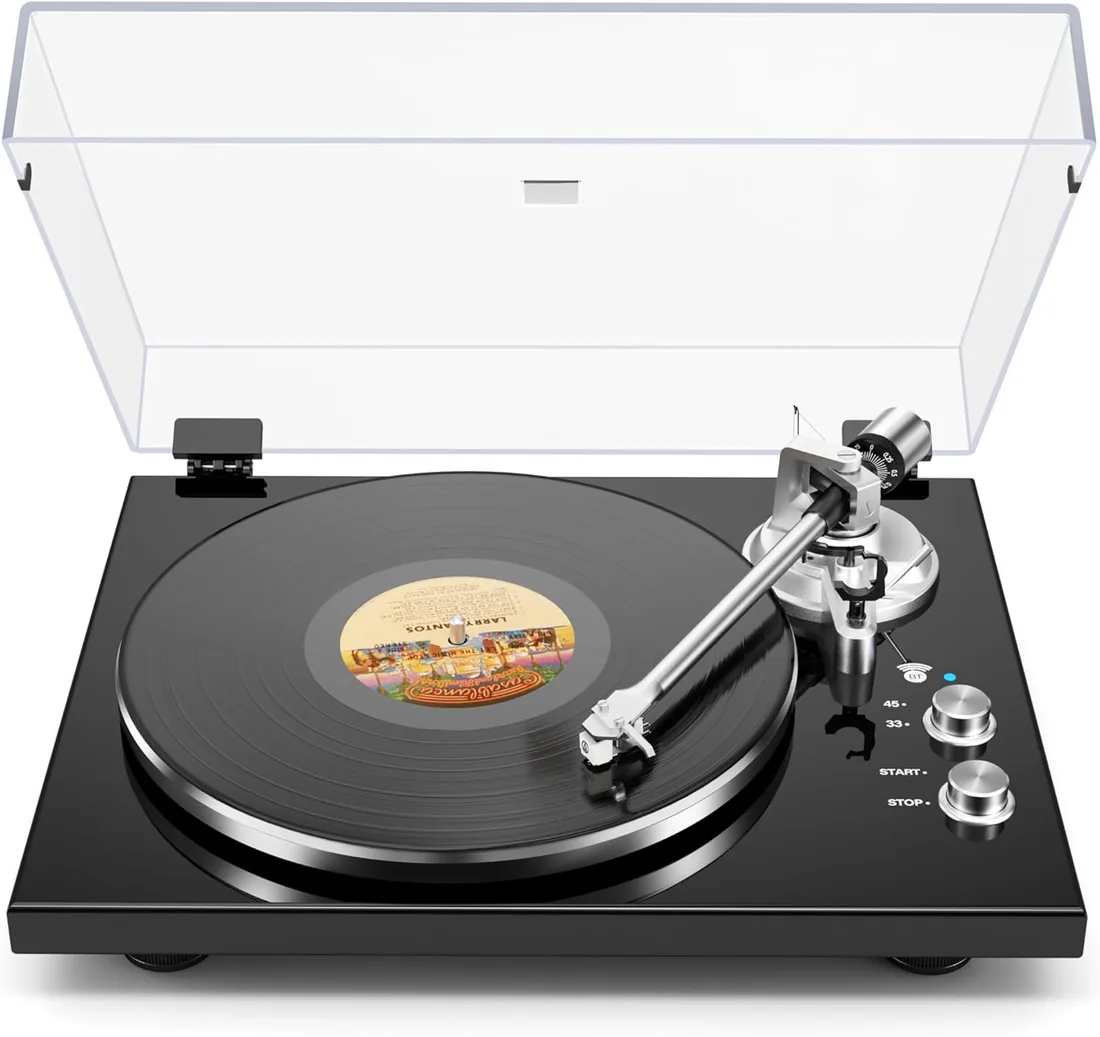 Tocadiscos Bluetooth con transmisión por Correa, Reproductor de Discos de Vinilo, Salida Digital USB, Cartucho magnético, Vinilo Digital a MP3, AT-3600L, 33 o 45 RPM, Negro
