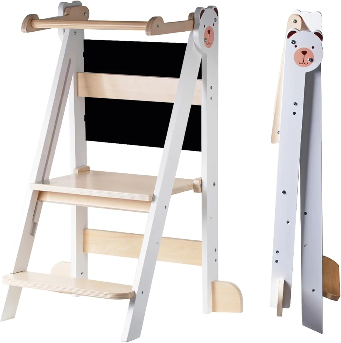 Buddy Baby Xplora - Torre de Aprendizaje y Torre de Ayuda en la Cocina con o sin Pizarra - 3 en 1 - Plegable y con 2 Alturas -Escalones Infantiles con fácil Montaje foto 2
