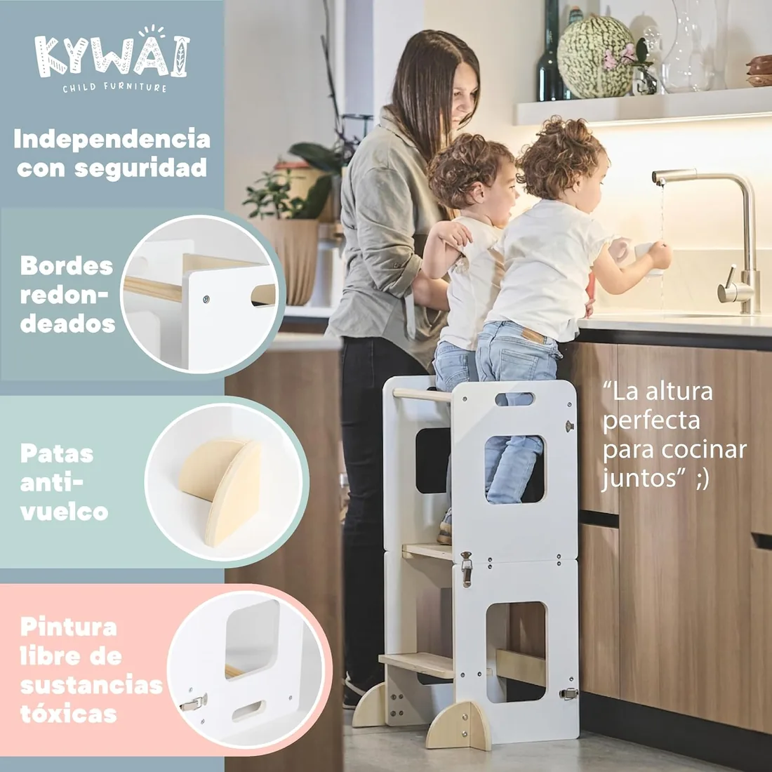 Torre de Aprendizaje Plegable Montessori Premium, Torre Aprendizaje Plegable 3 en 1: Convertible en Escritorio con Pizarra – Marca Comprometida con la Reforestación, Desde 1 Año foto 2