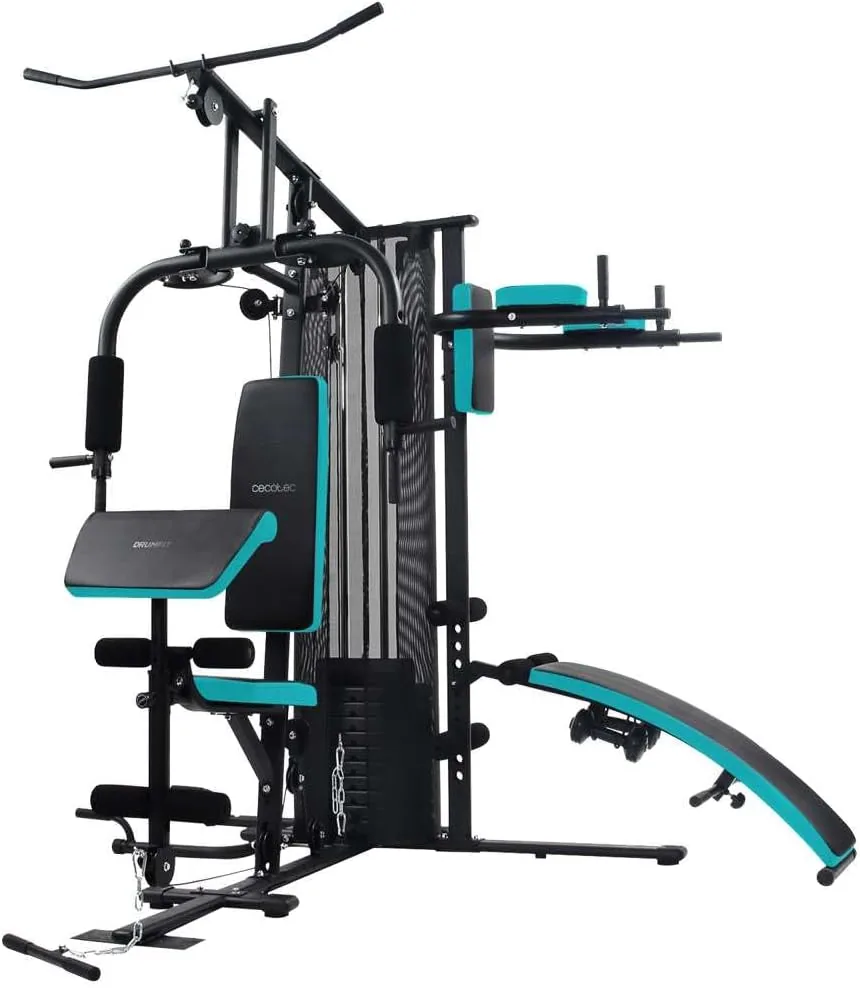 Cecotec Estación de Entrenamiento Multifuncional Drumfit HomeGym 1000 Single y Double. Bloque de Pesas Total 65Kg, Full-Body Workout, Almohadillas Acolchadas, Ajustable, Acero, Peso Máximo 120 - 150Kg