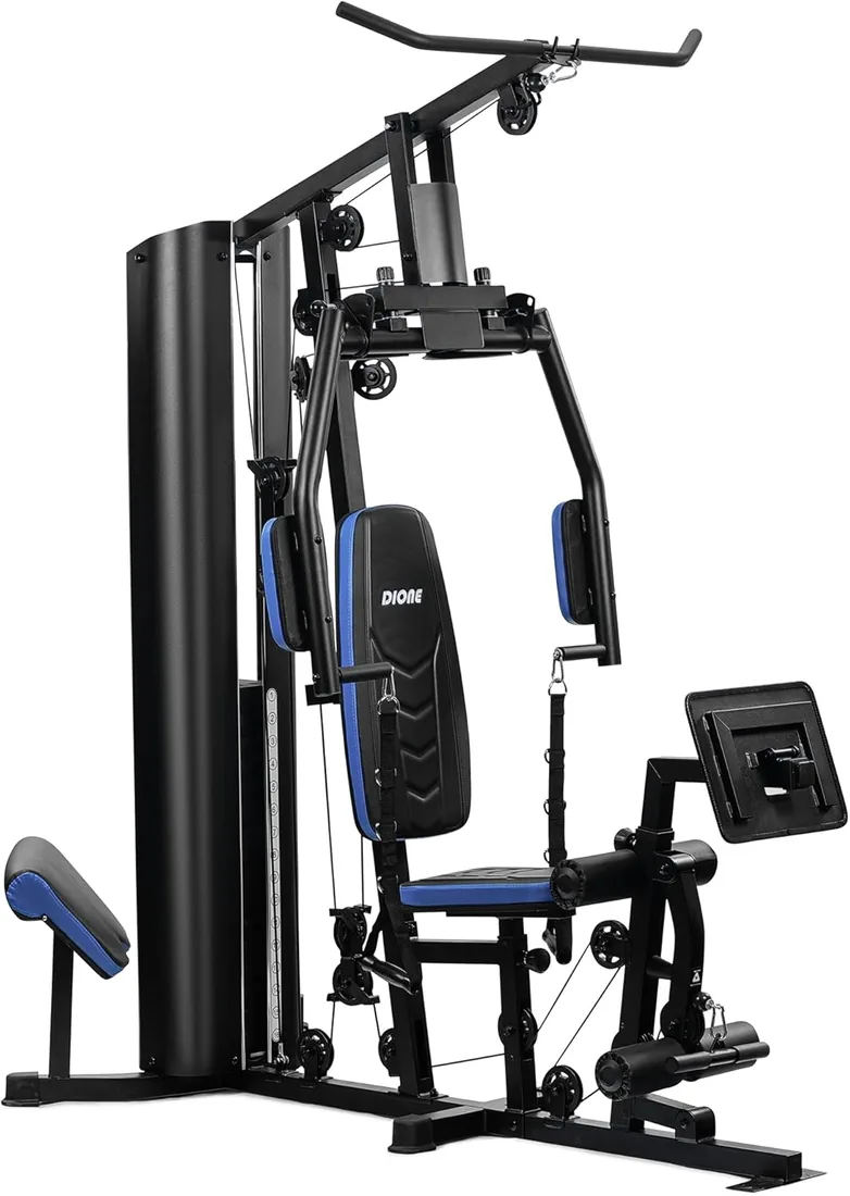 DIONE HG6 - Estación de fitness Homegym, estación de fuerza, estación de fitness, con prensa de piernas, bloque de peso de 80 kg, cojín de lujo