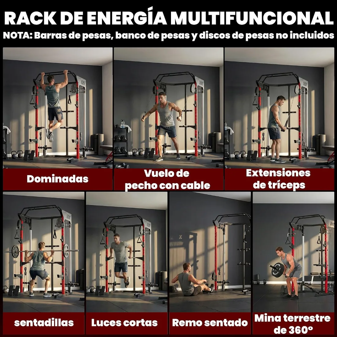 SPORTNOW Jaula de Potencia Musculación con Sistema de Poleas Ajustable | Rack para Sentadillas con Barra de Dominadas, Estación de Fondos, Soporte Barra, para Casa en Gimnasio, Carga 900 kg foto 3