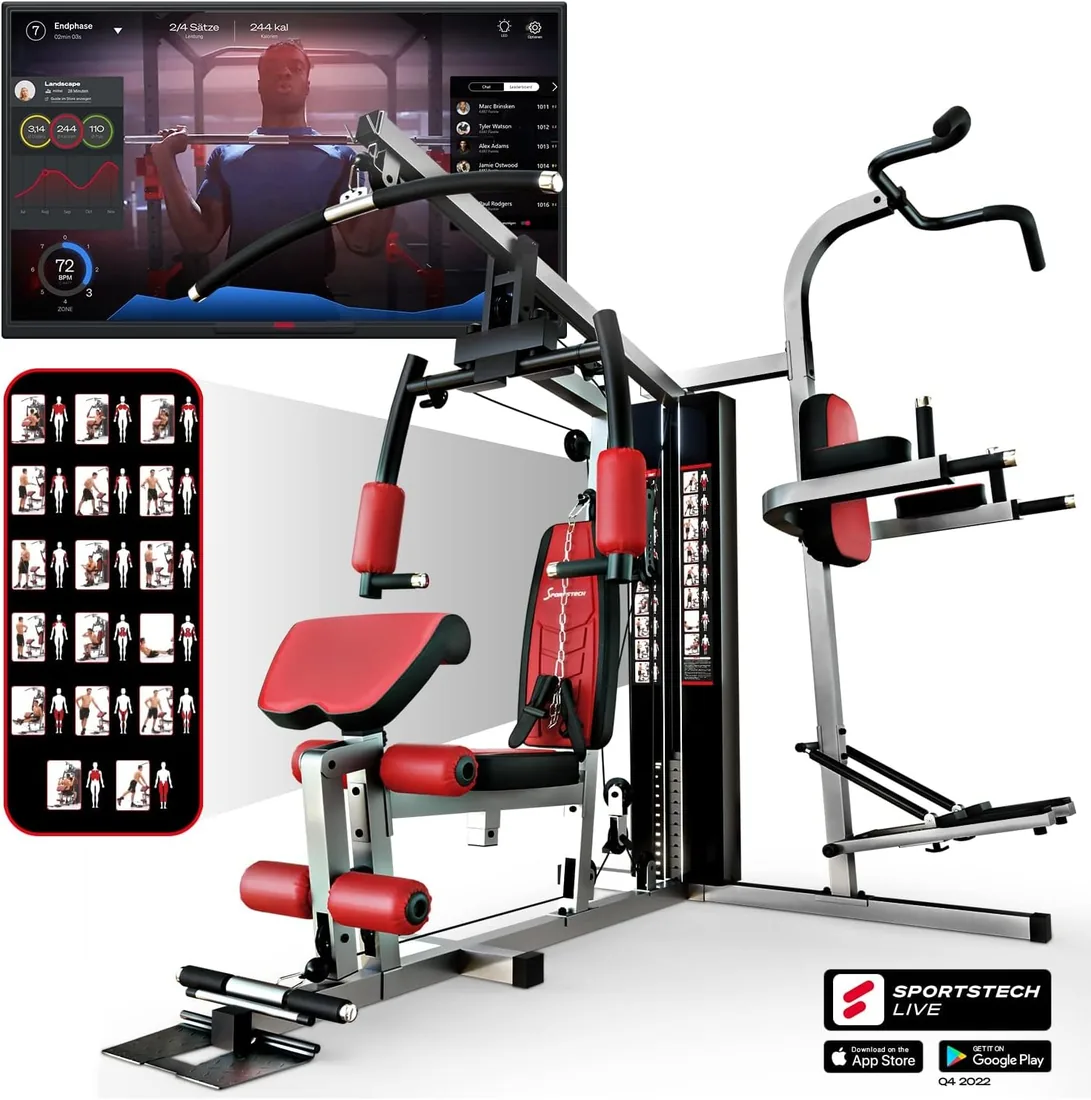 Sportstech HGX100/HGX200/HGX300 - La Única Estación de Fuerza Premium para un Entrenamiento Variado en Casa, con Escalador o Prensa de Piernas. Hecha de Material EVA, tu Estación de Fitness Doméstica