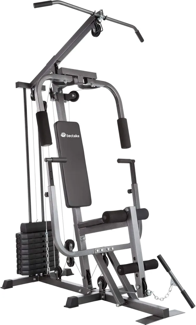 tectake® multiestación musculación, máquina de musculación Multifuncional con polea Gimnasio Mariposa, Barra de Ejercicios, Entrenamiento en casa, Gimnasio en casa, multiestación Gimnasio - Negro