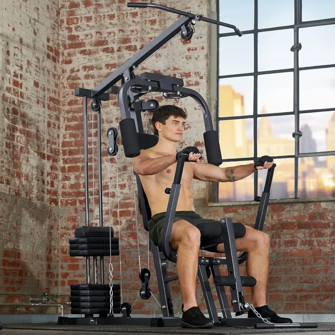 tectake® multiestación musculación, máquina de musculación Multifuncional con polea Gimnasio Mariposa, Barra de Ejercicios, Entrenamiento en casa, Gimnasio en casa, multiestación Gimnasio - Negro foto 2