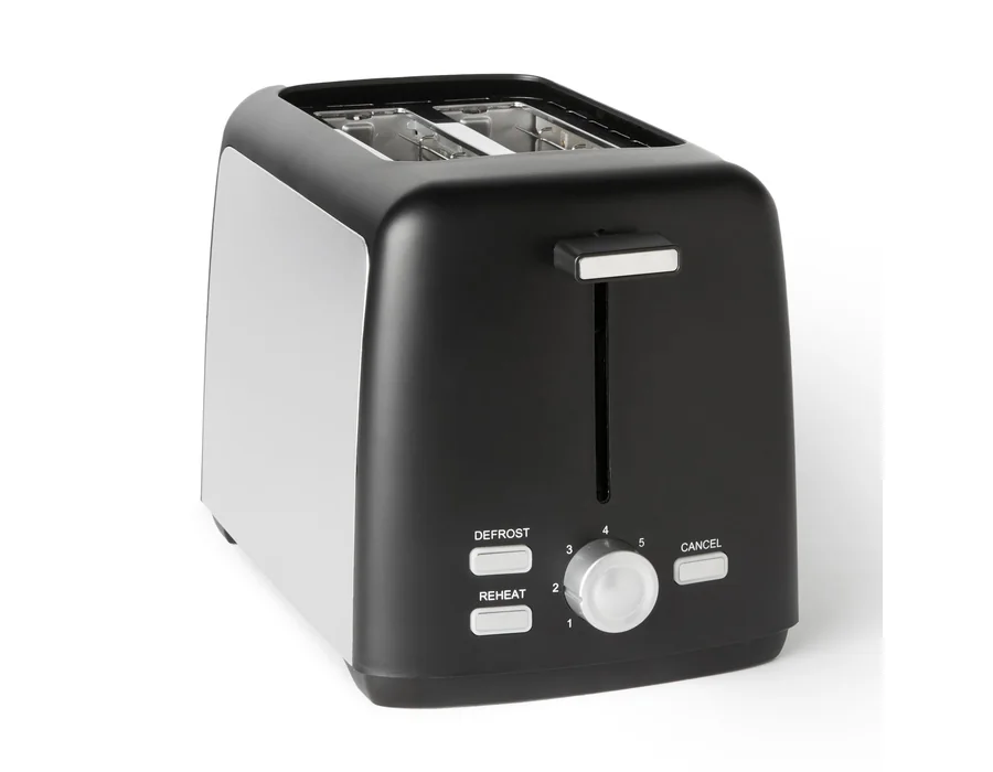 Amazon Basics Tostadora 2 Rebanadas con 7 Niveles de Tostado y Bandeja para Migas Extraíble, Ranuras Extra Anchas, 800W, Negro