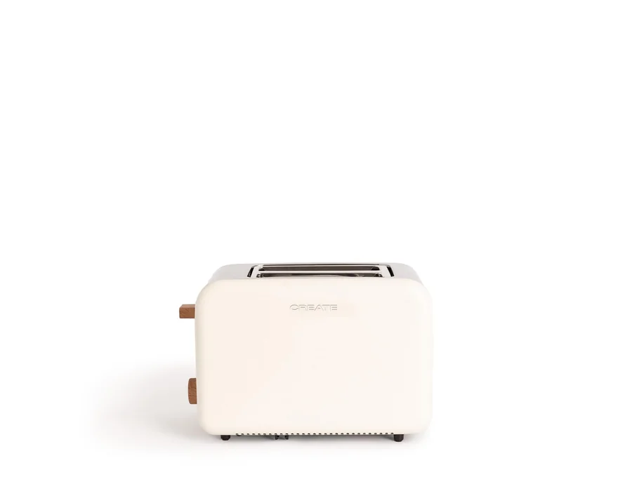 CREATE/TOAST RETRO/Tostadora blanco roto / 6 Niveles de potencia, bandeja recogemigas, termostato, descongelación, recalentar, 2 ranuras rebanadas anchas, 850W