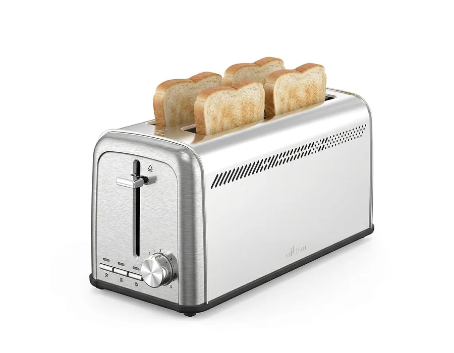 Tostadora de Pan con Ranura Doble, 1500 W, 7 Niveles de Tostado, Control Manual, Temporizador, Descongela, Recalienta y Cancela, Bandeja Recogemigas Extraíble, Fácil Limpieza, NTS2