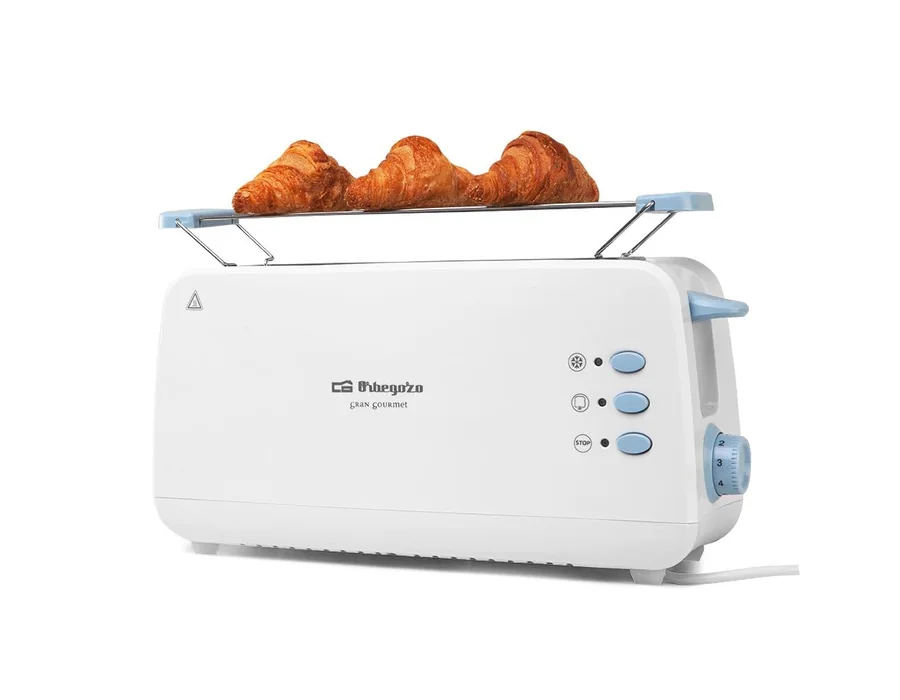 Orbegozo TO 4012 Tostadora de Pan de Ranura Larga 850 W, 7 Niveles de Tostado, Calienta Panecillos, Función Descongelación y Parada Rápida, Bandeja Recogemigas, Desconexión Automát