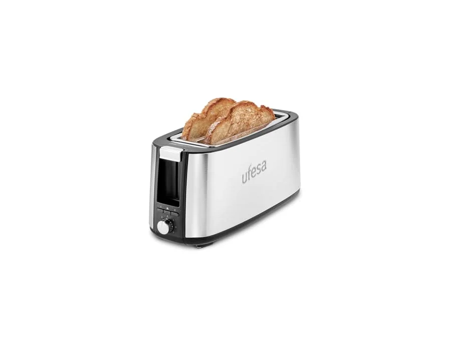 Ufesa Tostadora Toastie Duo Plus 1400W de Acero Inoxidable, 2 Ranuras Largas, 7 Niveles de Potencia, Funciones Recalentar/Descongelar/Cancelar y Bandeja Recogemigas Extraíble foto 2