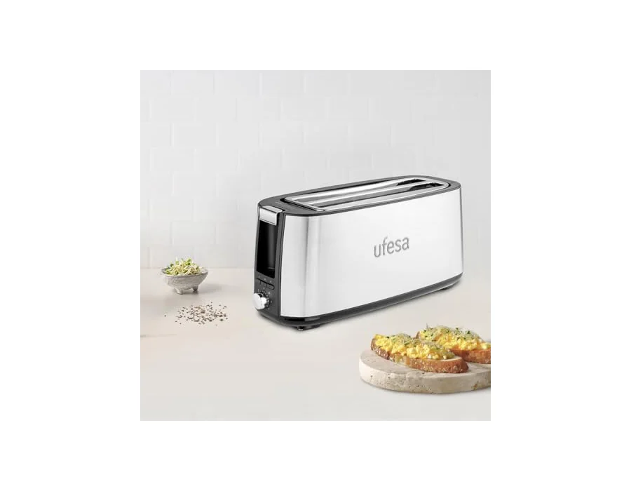 Ufesa Tostadora Toastie Duo Plus 1400W de Acero Inoxidable, 2 Ranuras Largas, 7 Niveles de Potencia, Funciones Recalentar/Descongelar/Cancelar y Bandeja Recogemigas Extraíble foto 3