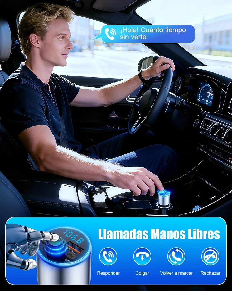 EOIWUY Transmisor FM Bluetooth Coche 5.3, Adaptador Bluetooth Manos Libres | Cargador Mechero Coche Carga Rápida, con Potente PD36W & QC3.0, Sonido HiFi Cristalino, Vehículos Musica Conector foto 3