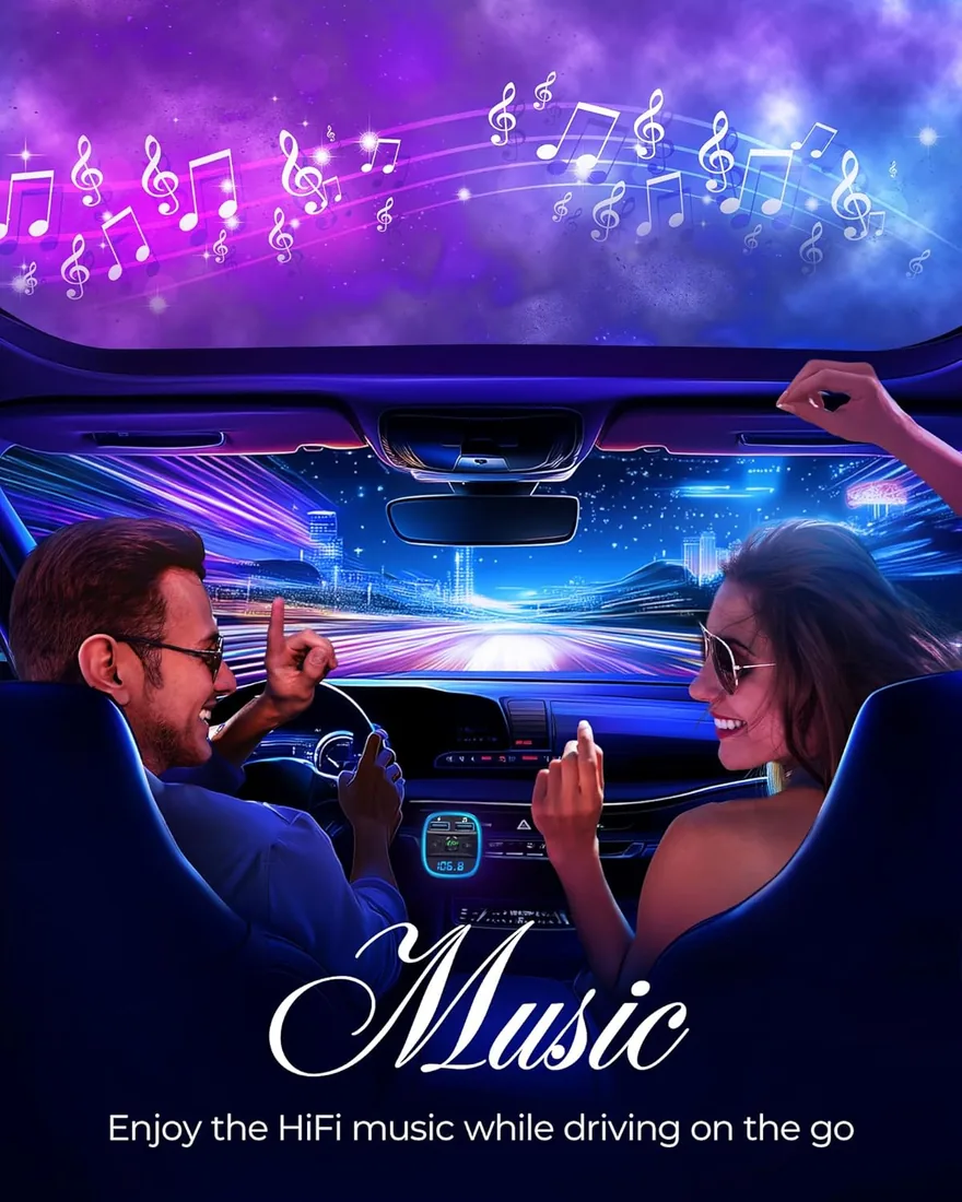 LENCENT Transmisor FM Bluetooth para Coche, Manos Libres Inalámbrico | Reproductor MP3 Coche, Adaptador de Radio con Dual USB 5V/2.4A & 1A, Soporte Tarjetas SD, USB y Flash Drive foto 2