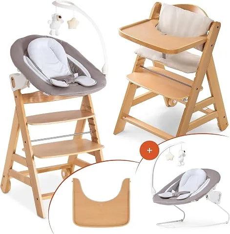 hauck Alpha Move Trona Newborn Set con Bouncer Deluxe - Sand | Trona evolutiva de madera regulable pa