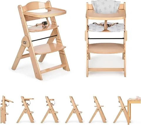 ms Trona para bebé de Madera Full PLEGABLE - Evolutiva- Silla Alta, Ergonómica, Regulable, Segura, Madera/Blanco