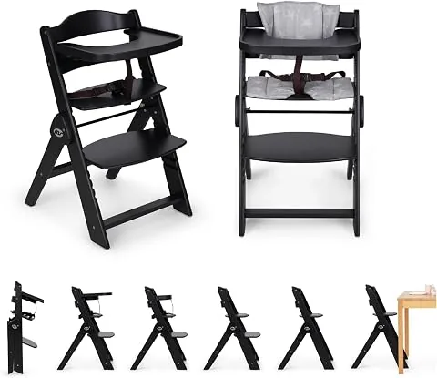 ms Trona para bebé de Madera Full PLEGABLE - Evolutiva- Silla Alta, Ergonómica, Regulable, Segura, Negro/Gris foto 3