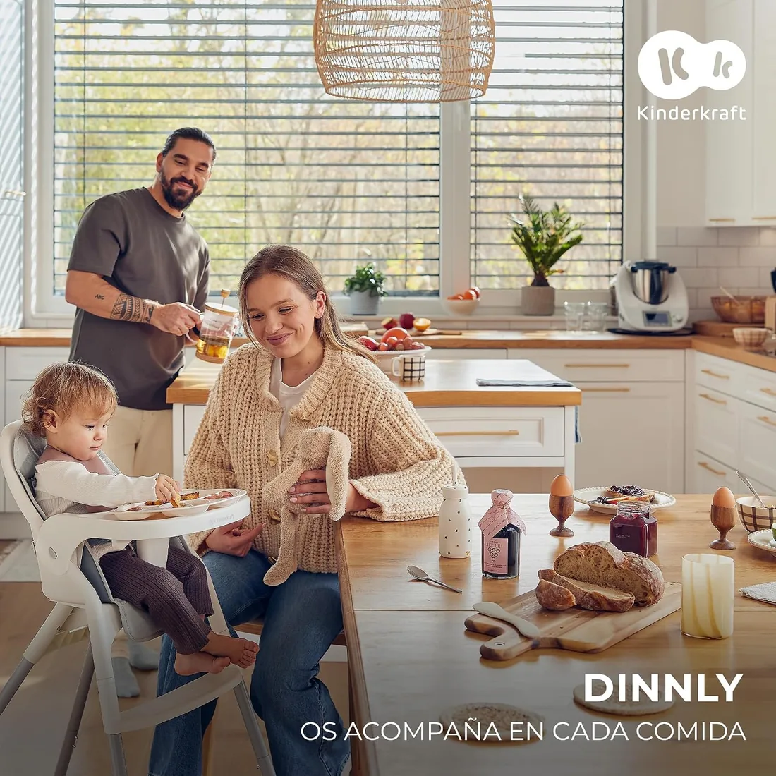 Kinderkraft DINNLY Trona bebé, Silla Infantil, Trona portatil, Tronas de bebé baratas, Bandeja Ajustable, Fácil de limpiar, para niños, 20kg, Gris claro foto 2