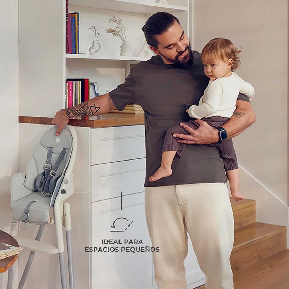 Kinderkraft DINNLY Trona bebé, Silla Infantil, Trona portatil, Tronas de bebé baratas, Bandeja Ajustable, Fácil de limpiar, para niños, 20kg, Gris claro foto 3