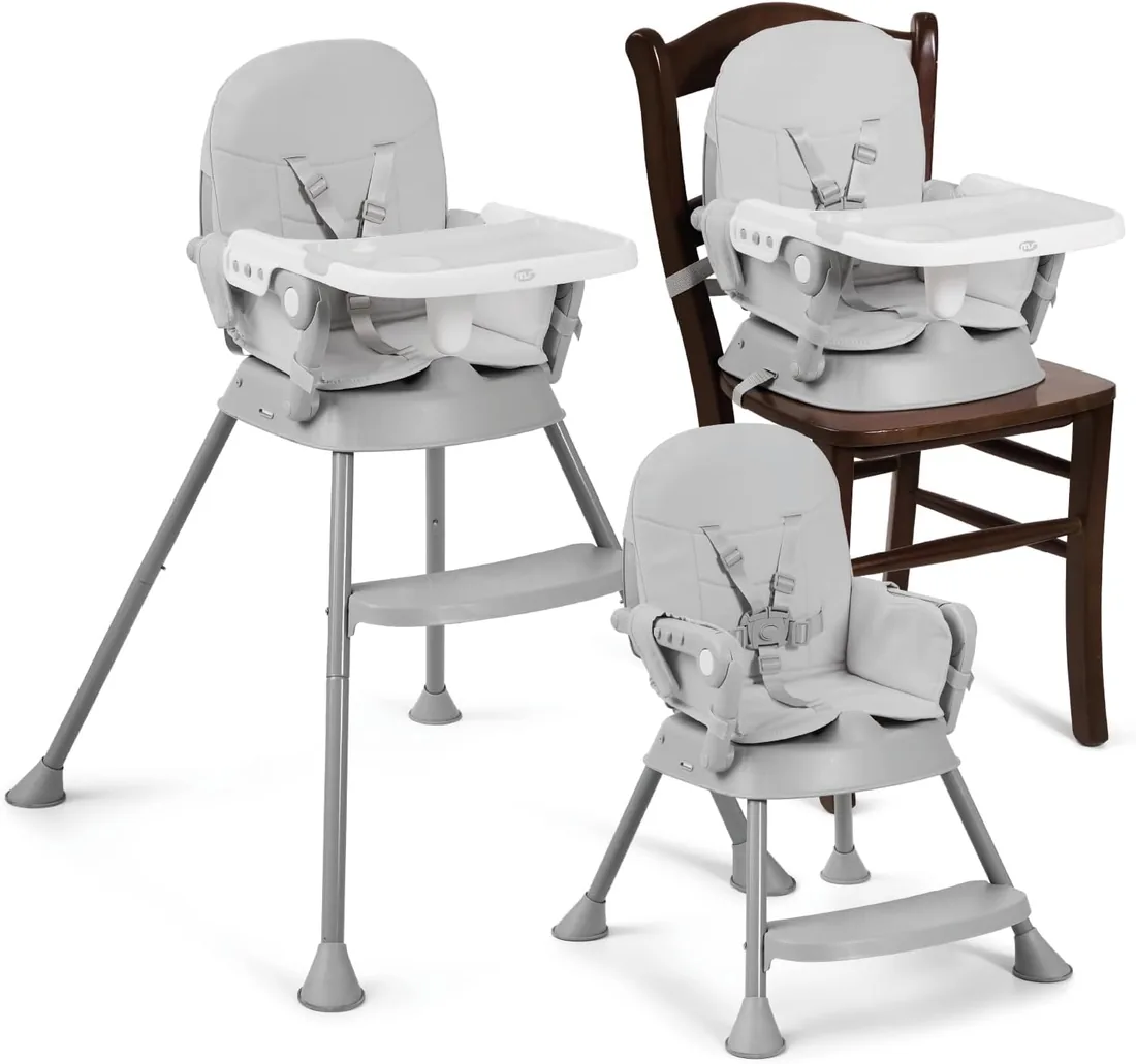 MS - Trona para bebe BELLY Y SPOON - convertible en alzador y en silla- 3 en 1- Trona plegable MS con asiento acolchado (3 COLORES) - Portátil, estable y segura (SPOON GRIS)