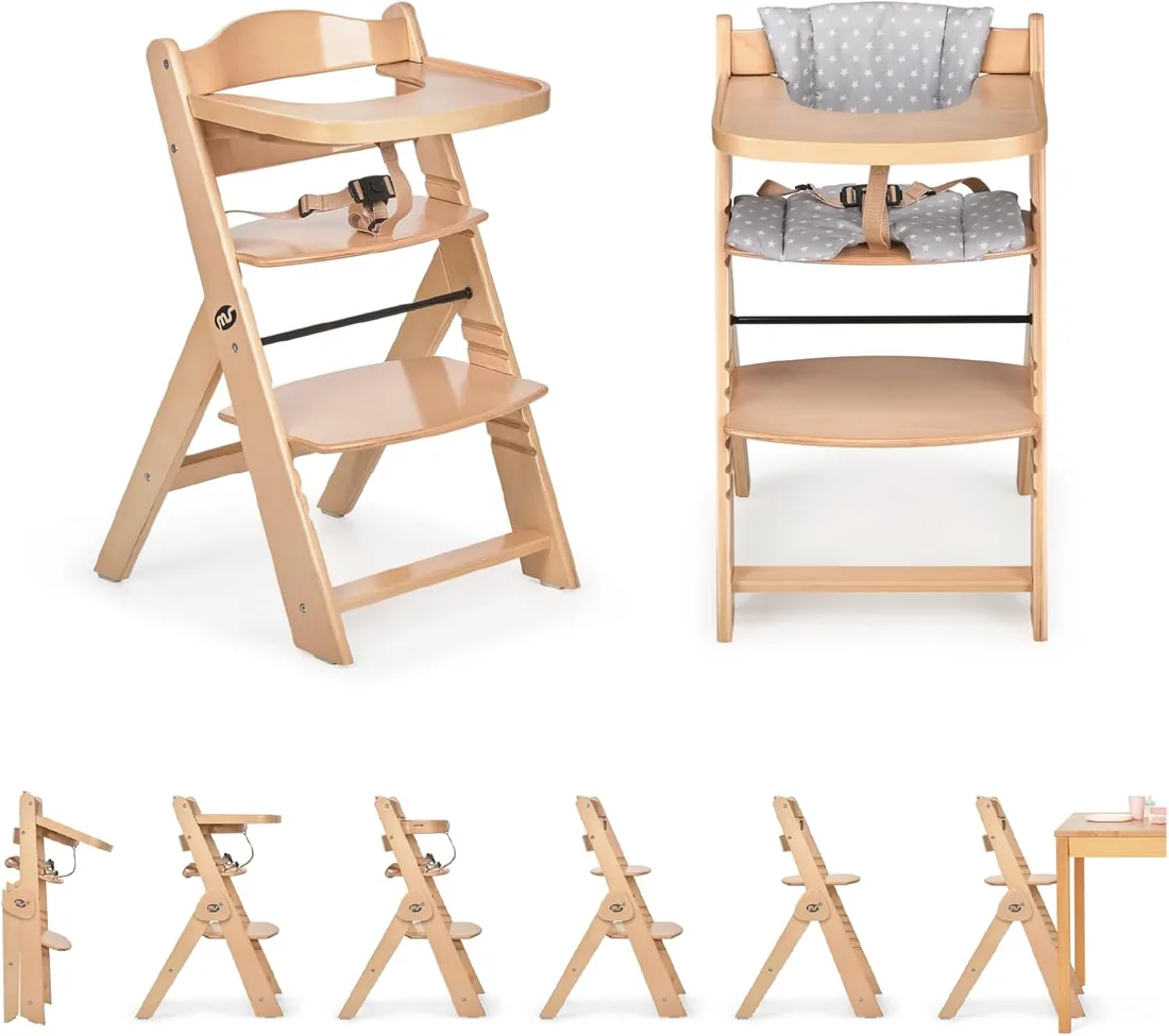 ms Trona para bebé de Madera Full PLEGABLE - Evolutiva- Silla Alta, Ergonómica, Regulable, Segura, Madera/Gris foto 3