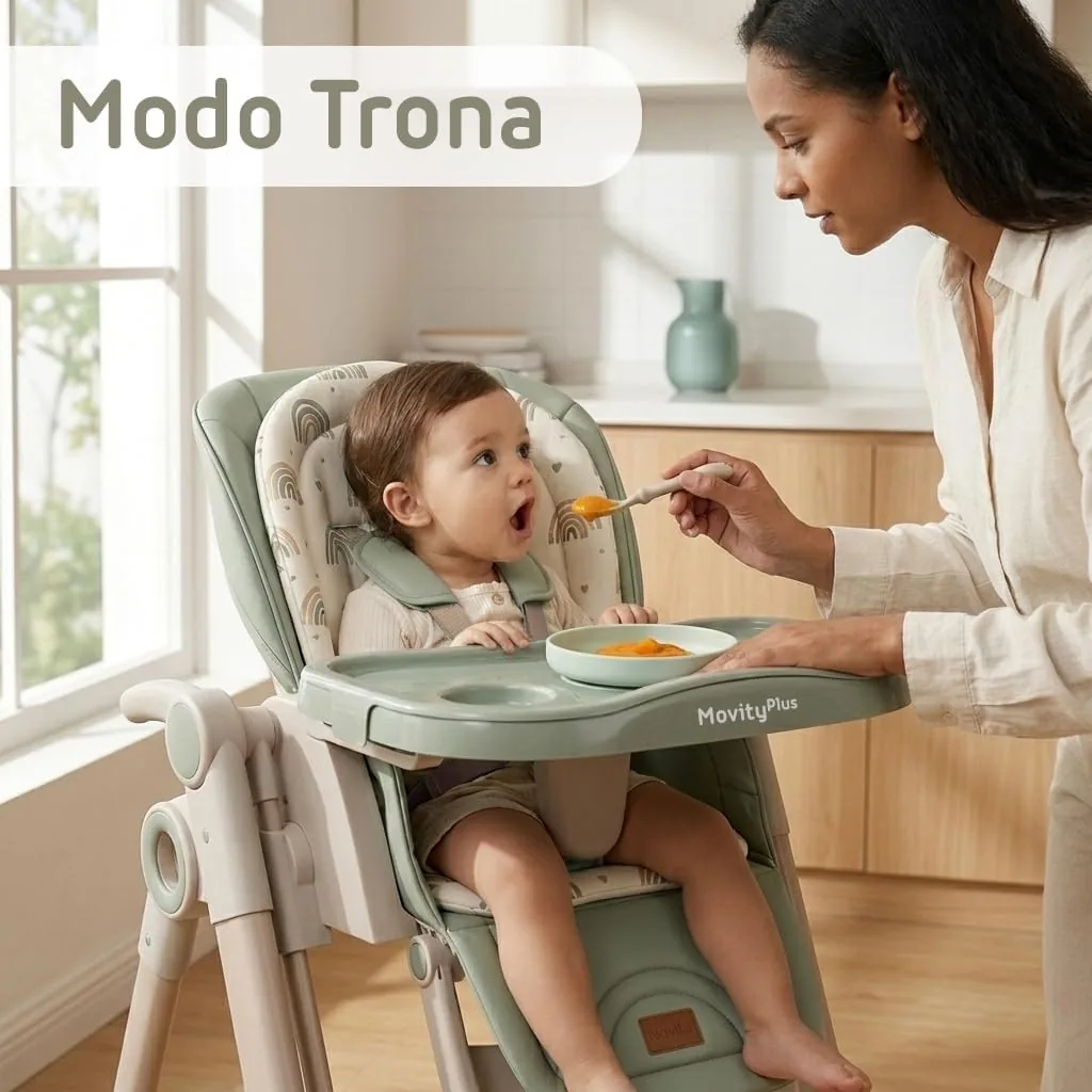 Twinly Movity Plus Trona Evolutiva Bebé 2 en 1 con Hamaca Balancín, Verde | Plegable, Ruedas con Bloqueo, Altura Ajustable, Arnés de 5 Puntos, Hasta 15 kg foto 2
