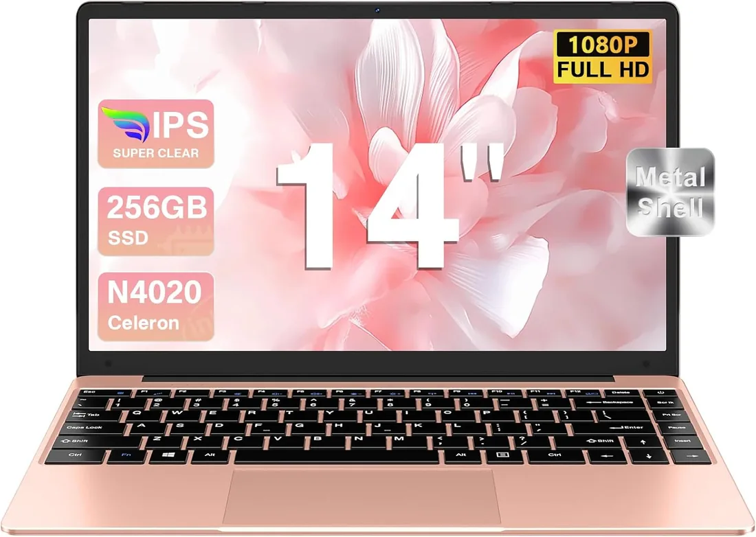 bvate 2026 Ordenador Portátil 14 Pulgadas hasta 2,8 GHz Celeron 256GB SSD PC Portátil Soporta 1TB SSD Expansión con Ratón Inalámbricopara Trabajo-Estudio-Aprendizaje 1080 Mini Puerto Multimedia-Oro foto 2