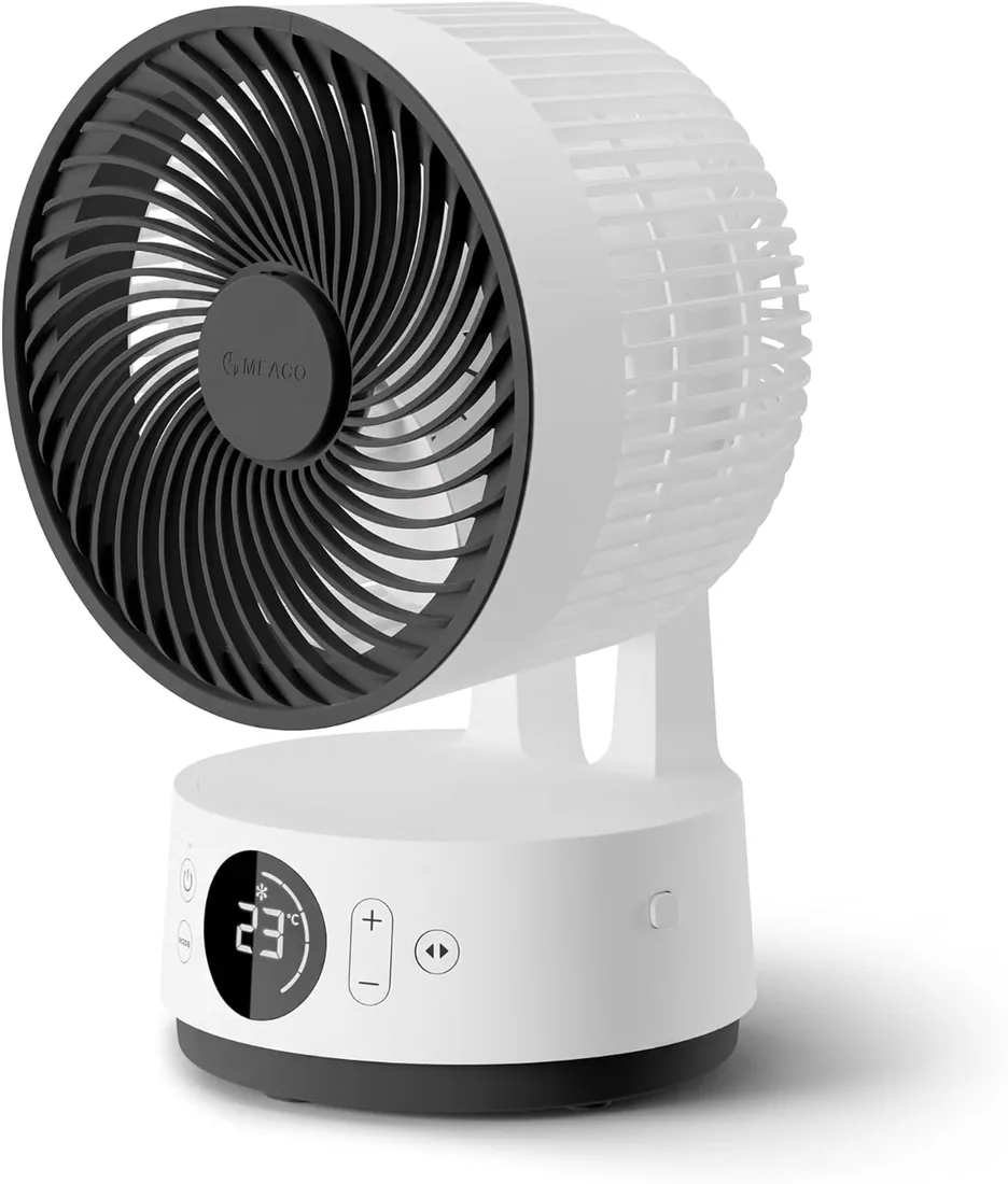 MeacoFan Sefte® 6 - Brazador de aire con batería (12 velocidades, ultra silencioso a 22 dB, inalámbrico, oscilante, ventilador de escritorio recargable + mando a distancia, autonomía de 26 horas