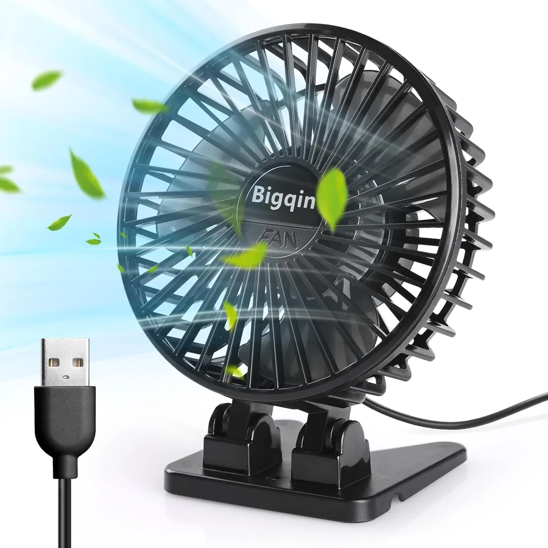 Mini Ventilador USB, 3 Velocidades Ventilador Portatil, Angulo Ajustable Ventilador de Mesa, Mini Fan Ventilador Pequeño para Biblioteca, Oficina, Camping, Picnic - Negro foto 2