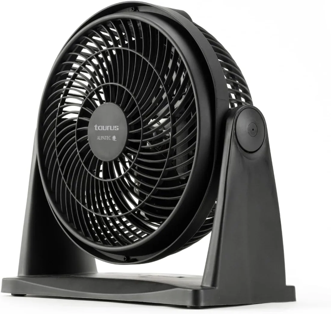 Taurus - Ventilador de Sobremesa Ice Brise Mini | Portátil | Silencioso | 23W | Escritorio | 3 Aspas 25 cm | 2 Velocidades | Inclinación 90º | Apto Pared | Antideslizante | Compacto | Negro