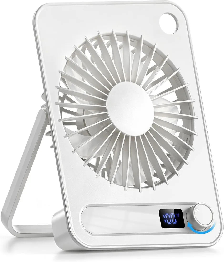yAyusi Mini Ventilador de Sobremesa, 100 velocidades Ventilador Portátil Recargable, Silencioso, 180° Ajustable, Oscilante de Escritorio, Para Hogar, Cocina, Dormitorio, Oficina, Viajes, Blanco