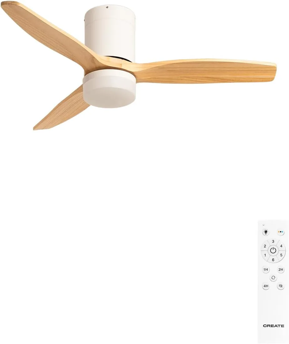 CREATE/WINDCALM S/Ventilador de techo ABS con luz blanco aspas efecto madera clara con mando / 40W, Silencioso, Ø112 cm, 6 velocidades, 3 temperaturas de luz, temporizador, función verano-invierno foto 2