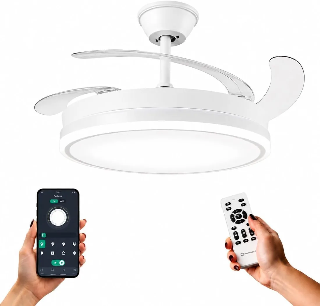 IluminaShop Ventilador de Techo con luz LED White-Olg APP con Luz CCT Regulable y Control de Intensidad, Motor DC 30W+Luz 36W, Silencioso, 6 Velocidades, 4 Aspas Retráctiles, Temporizador. IS8831 foto 2