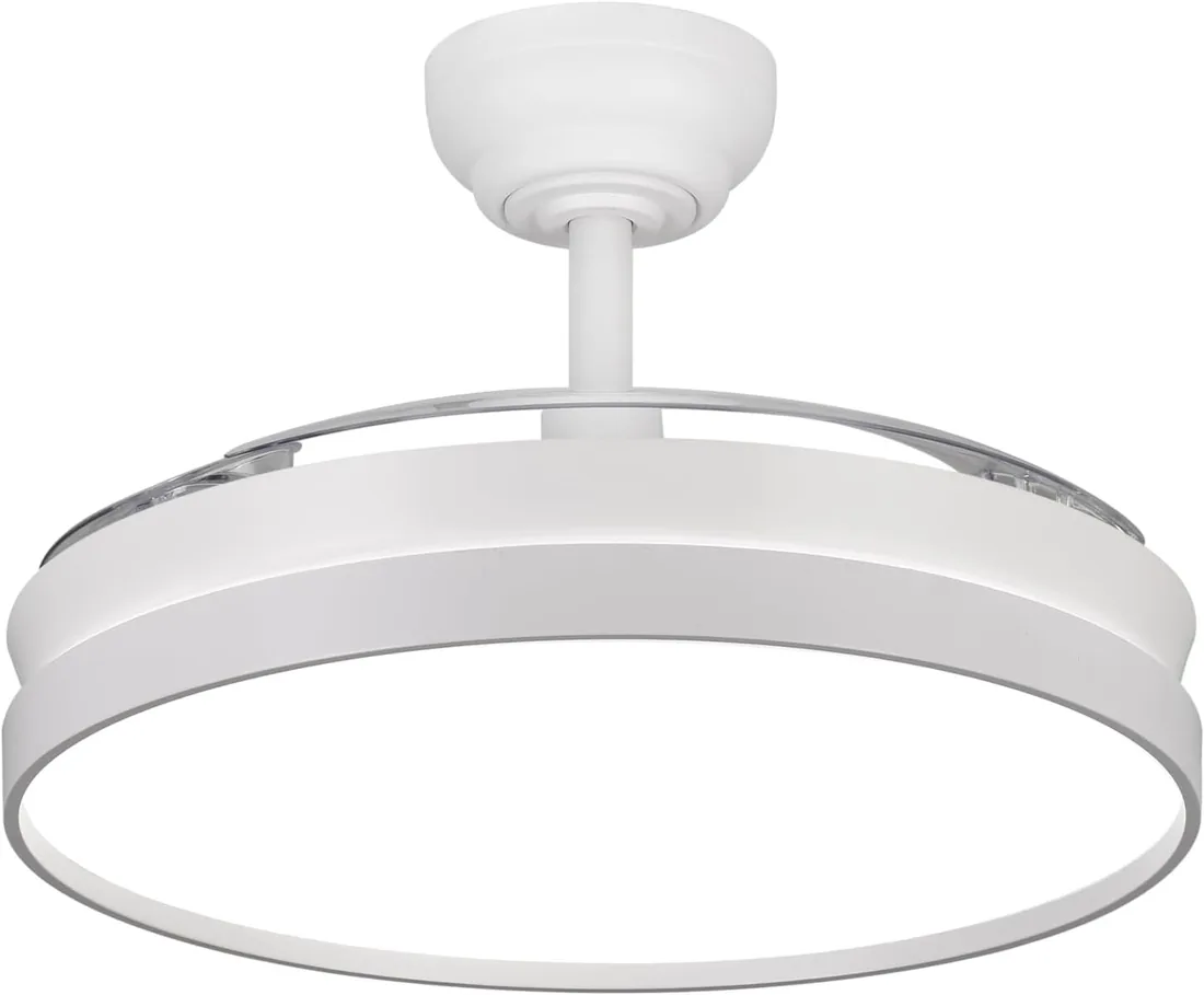 LEDUNI Ventilador de techo color Blanco 72W 7590lm,Aspas retráctiles | Motor DC 30W, Luz LED 42W Regulable en intensidad y color (tonalidad) Mando a distancia Controlador incorporado