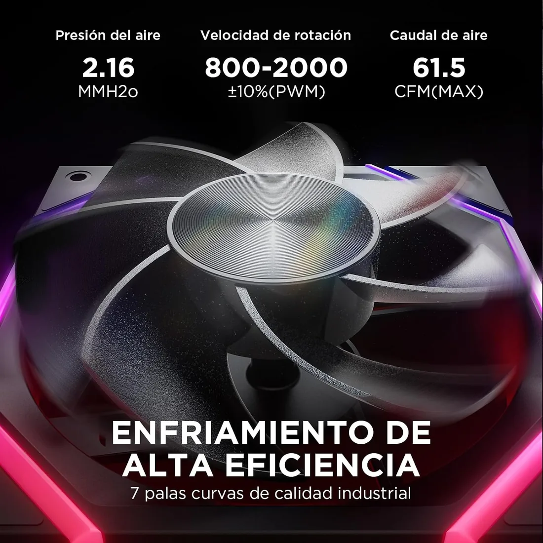 AsiaHorse Nyota ARGB Ventilador PC 120MM Reverse [3 Piezas] [HDB] Ventilador RGB de 2000 RPM/61.5 CFM/2,16 MMH2O 5V 3 pines ARGB 12V 4pines PWM vida útil de 50000 horas foto 3
