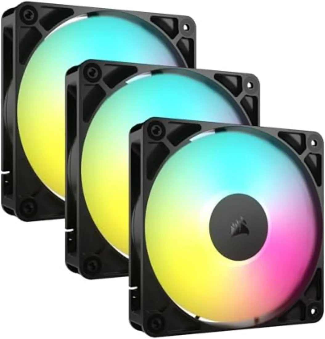 CORSAIR RS120 ARGB 120 mm PWM Ventiladores – Paquete Triple, Negro | Conexión en Cadena, Bajo Nivel de Ruido, Rodamiento de Cúpula Magnética