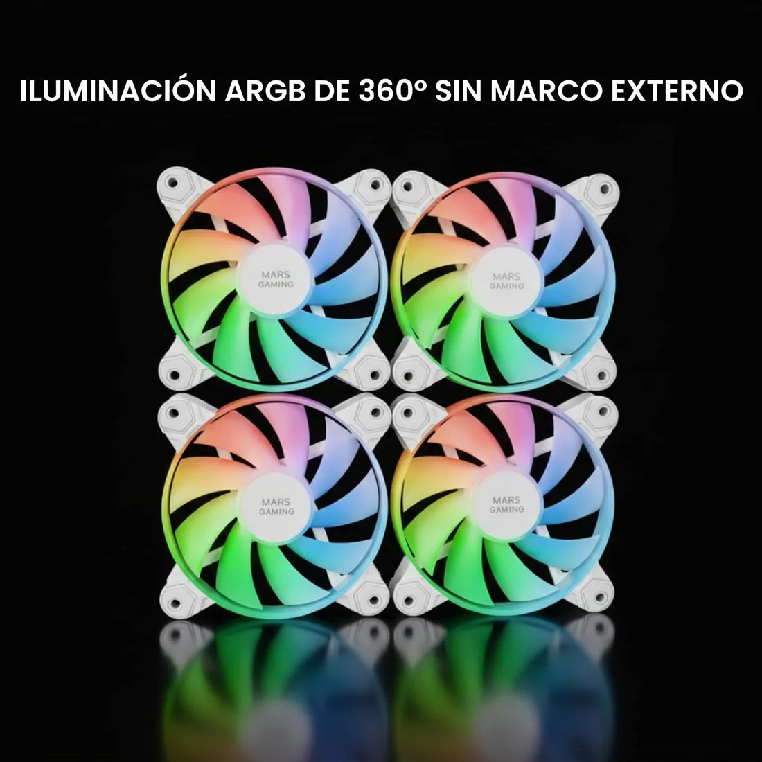 Mars Gaming MF-4A, Kit 4x Ventiladores 120mm ARGB, Iluminación 360° Sin Marco, RGB Direccionable 5V 3Pin, Efecto Rainbow Personalizable, Rodamientos FDB Ultrasilenciosos, Doble Conector, Blanco foto 3