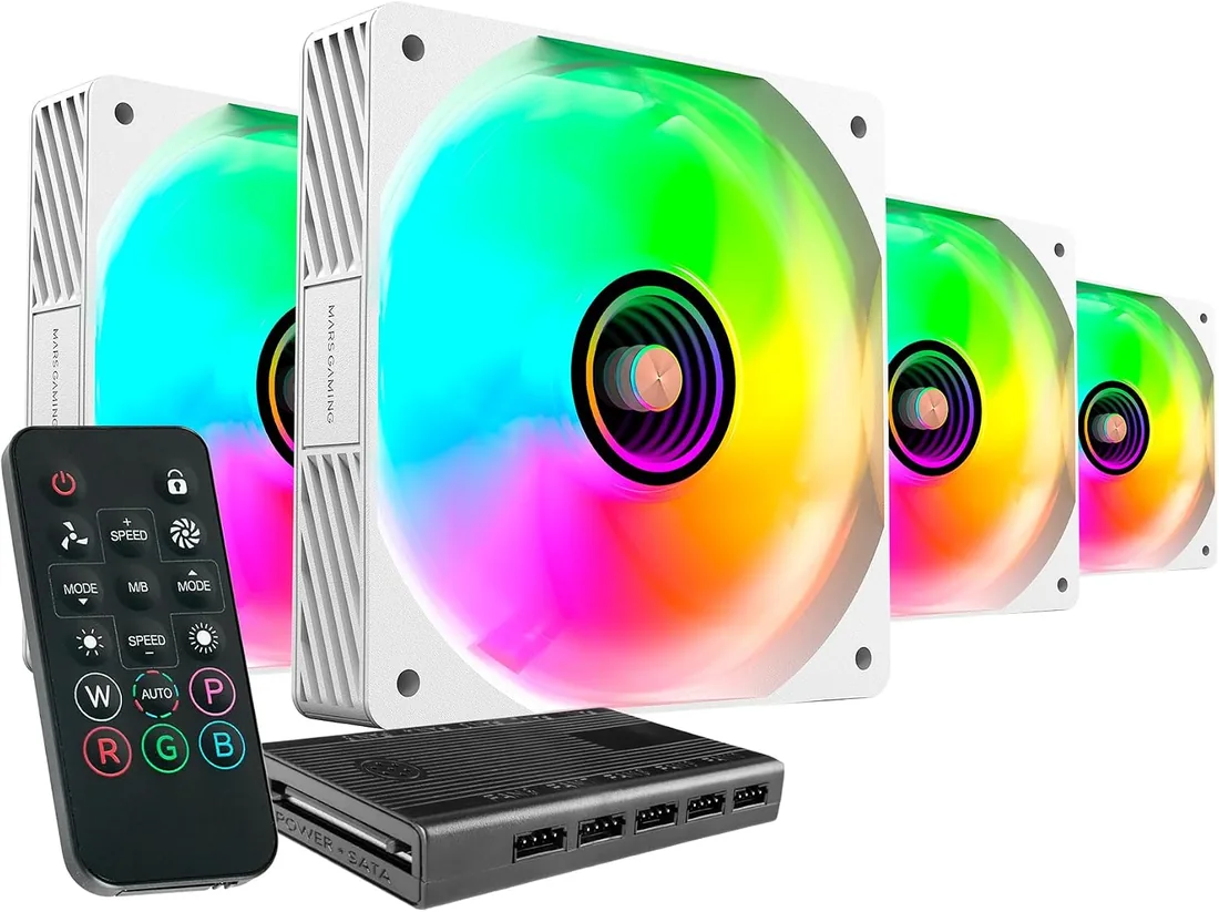 Mars Gaming MF-SI4KIT, Kit 4x Ventiladores Ultrasilenciosos 120mm, Iluminación ARGB Infinity Mirror, Rodamientos FDB y Núcleo de Cobre, Mando a Distancia y HUB, Compatibilidad Total ARGB, Blanco foto 3