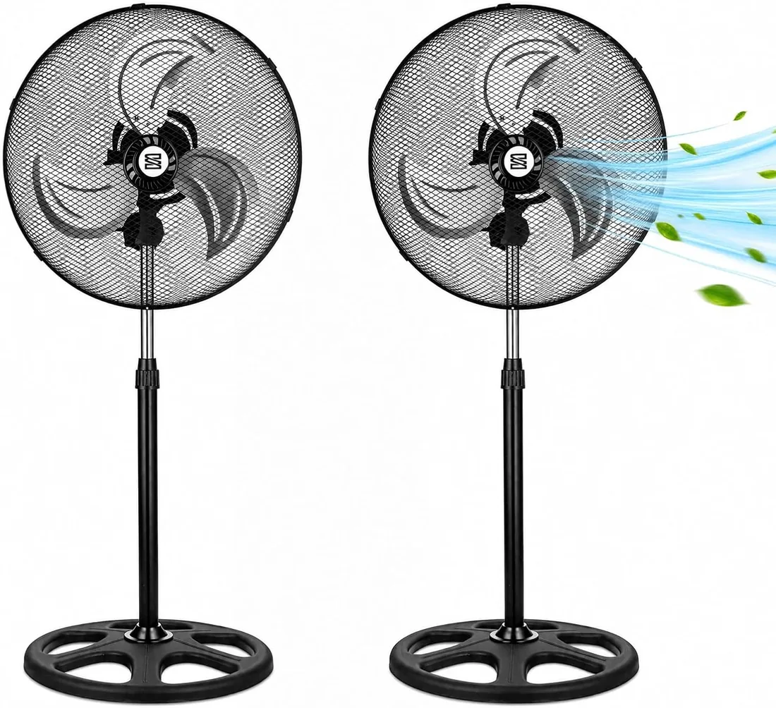 BESCH Pack 2 Ventilador de Pie Potente 90W, 18 Pulgadas con 3 Aspas, 3 Velocidades, Oscilación Panorámica, Altura Regulable 100-125 cm, Base Reforzada 50 cm, Silencioso para Hogar y Oficina foto 3