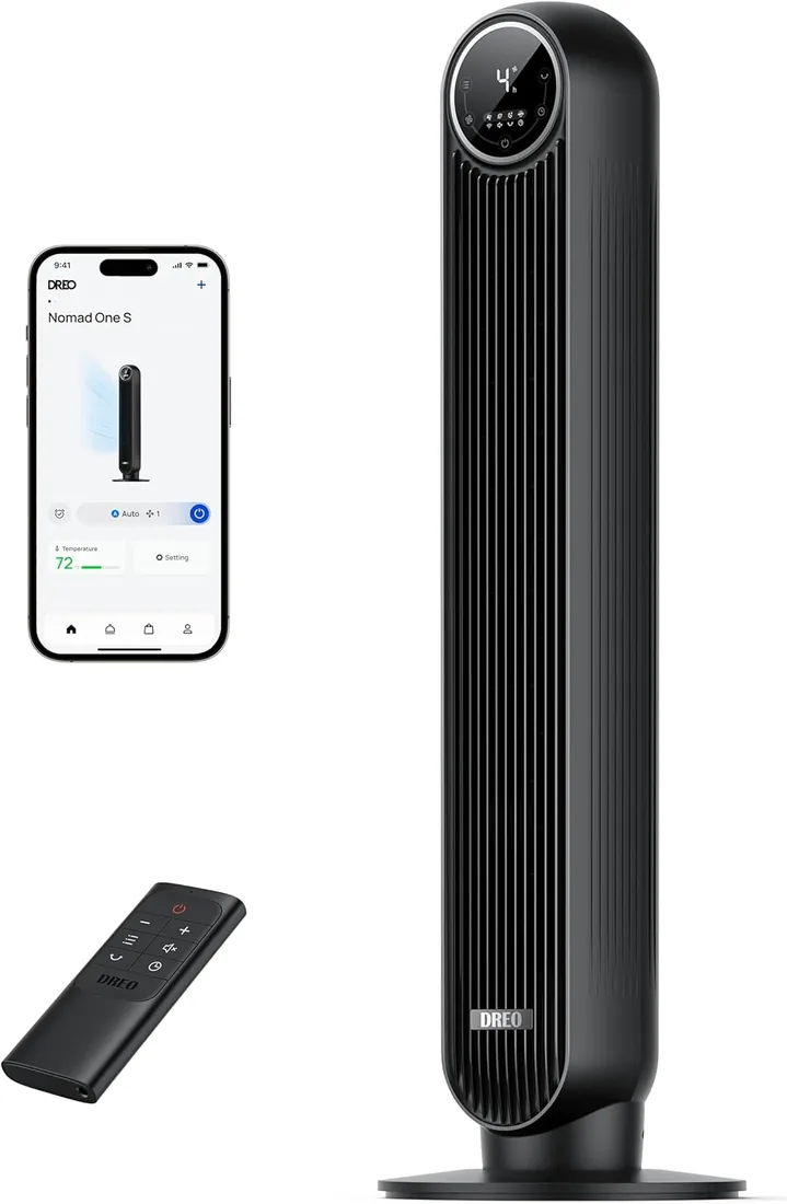 Dreo ventilador de pie silencioso, ventilador de torre con velocidad de 7,6 m/s, 4 velocidades, rotación de 90°, temporizador de 8 horas, pantalla LED y mando a distancia incluido. negro. Alexa foto 2