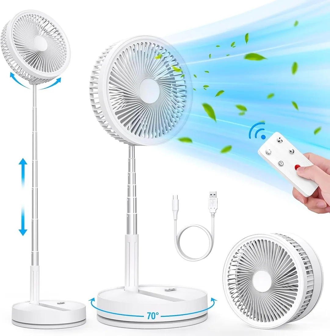 Ventilador de Pie Portátil Plegable Oscilante - 8.6" 8000mAh Bateria Recargable USB C Pequeño Mesa Ventiladores con Control Remoto, Ventoinha Pedestal Silencioso para Hogar Dormir Oficina Viaje