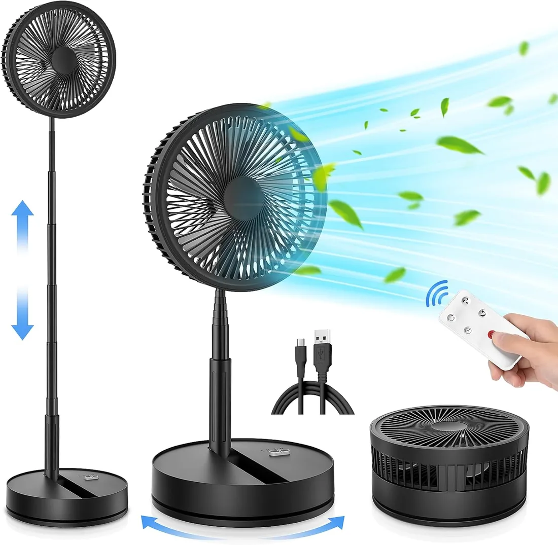 Ventilador de Pie Portátil Plegable Oscilante - 8.6" 8000mAh Bateria Recargable USB C Pequeño Mesa Ventiladores con Control Remoto, Ventoinha Pedestal Silencioso para Hogar Dormir Oficina Viaje