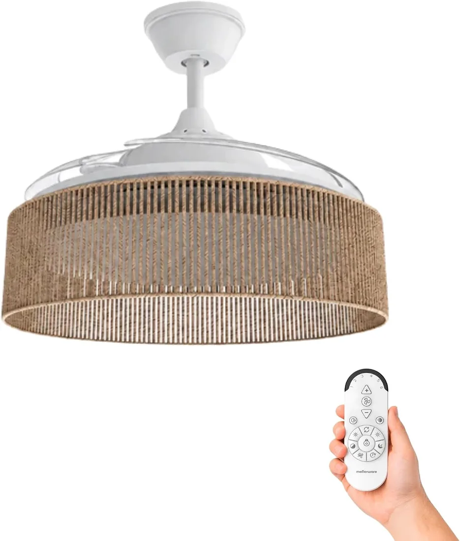 Mellerware Brizy Bright Rattan Ventilador de Techo con Luz