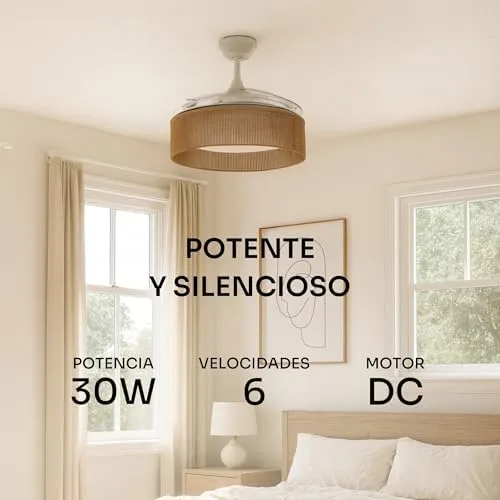 Mellerware Brizy Bright Rattan Ventilador de Techo con Luz foto 3