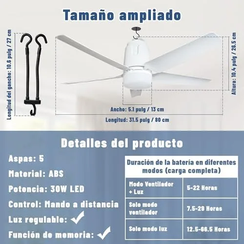 SHUNLEE Ventilador de Techo Solar Portátil con Luz foto 3