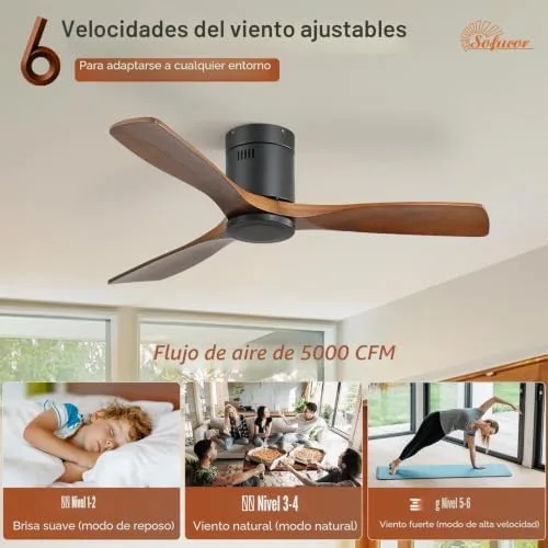 Sofucor 132cm Ventilador de Techo de Madera Sólida foto 3