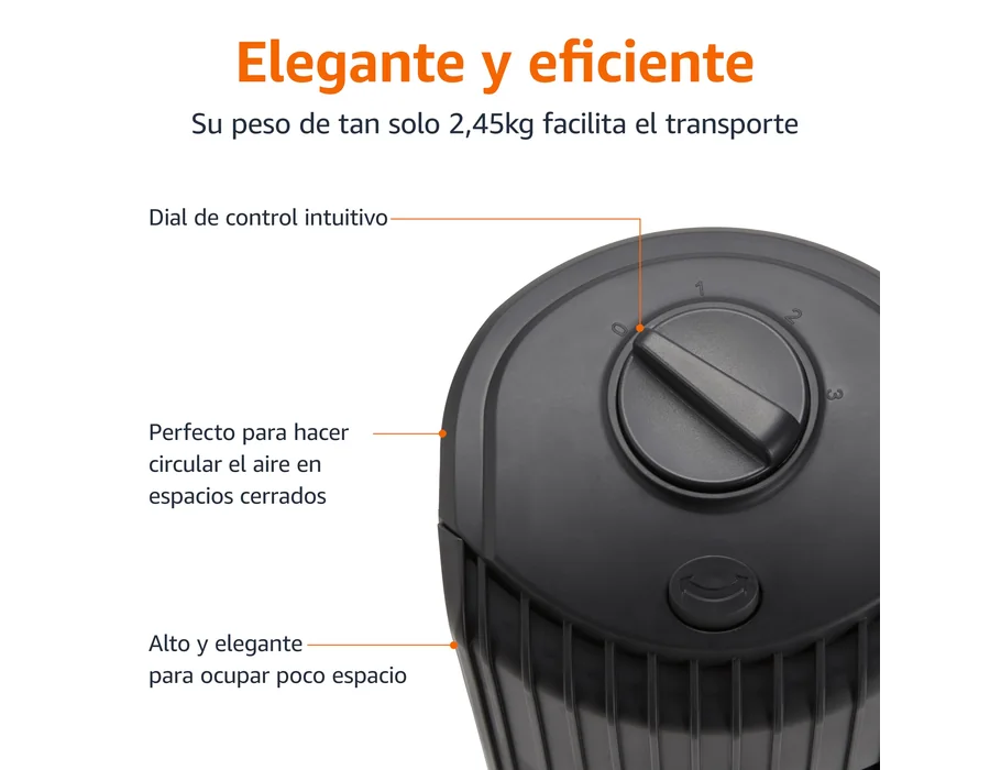 Amazon Basics Ventilador de Torre Oscilante de 71 cm con Ángulo de 60 Grados para Dormitorio, Sala de Estar, Oficina, 3 Velocidades, Control Mecánico Intuitivo, Negro Mate, 35W, 71 foto 3