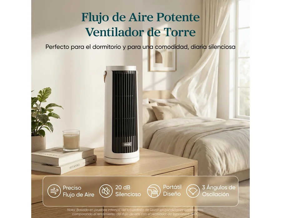 Levoit Ventilador de Torre 7m/s, 20dB, 5 Velocidades, LTF-F132, Blanco foto 2